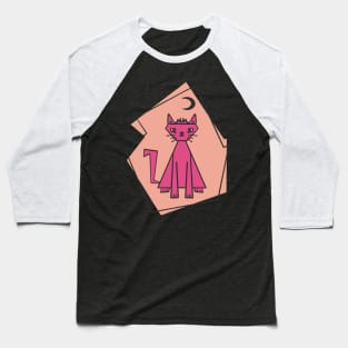 Geometric shape deep pink cut cat with black half moon Baseball T-Shirt